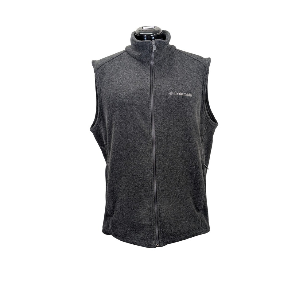 Columbia Men's Medium Gray Fleece Full Zip Vest Hiking Layering